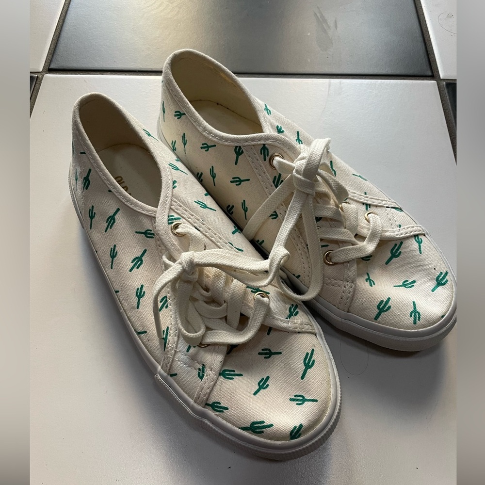 Cute White and Green Cactus Sneakers